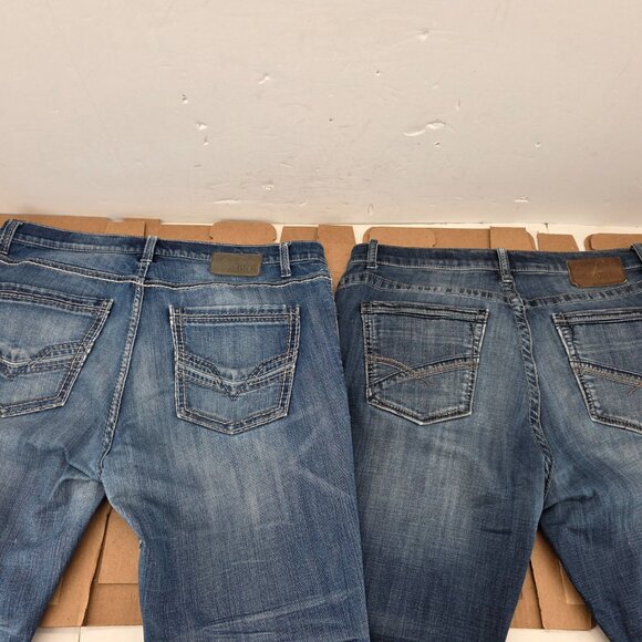 BKE Derek Jeans Mens 36S Bootcut /Straight  MedWash Grunge Blue Denim 2 of - Picture 7 of 8